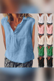 Linen Sleeveless V Neck Plain Top
