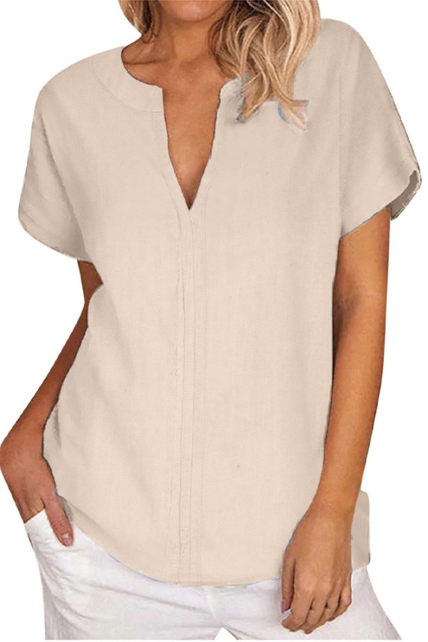 Plain V Neck Short Sleeves Top