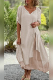 V Neck Short Sleeves Button Ruffle Dress
