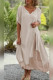 V Neck Short Sleeves Button Ruffle Dress