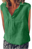 Linen Sleeveless V Neck Plain Top