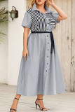 Plus Size Stripes Button Up Dress