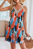 V Neck Sleeveless Beach Palm Printed Dress