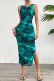 Sleeveless Printed Tank Split Dress