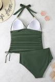 V Neck Ruched Halter Tankini Set