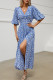 Lantern Sleeves V Neck Floral Maxi Split Dress
