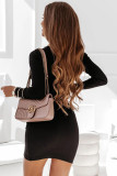 Ribbed Knitting Lace Button Up Long Sleeves Dress