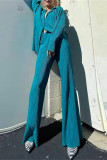 Plain Crinkled Button Shirt with Pants 2pcs Set