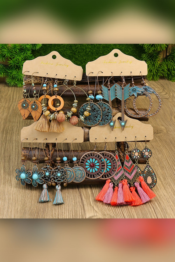 Boho Tassel and FLower Earrings Set