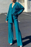 Plain Crinkled Button Shirt with Pants 2pcs Set
