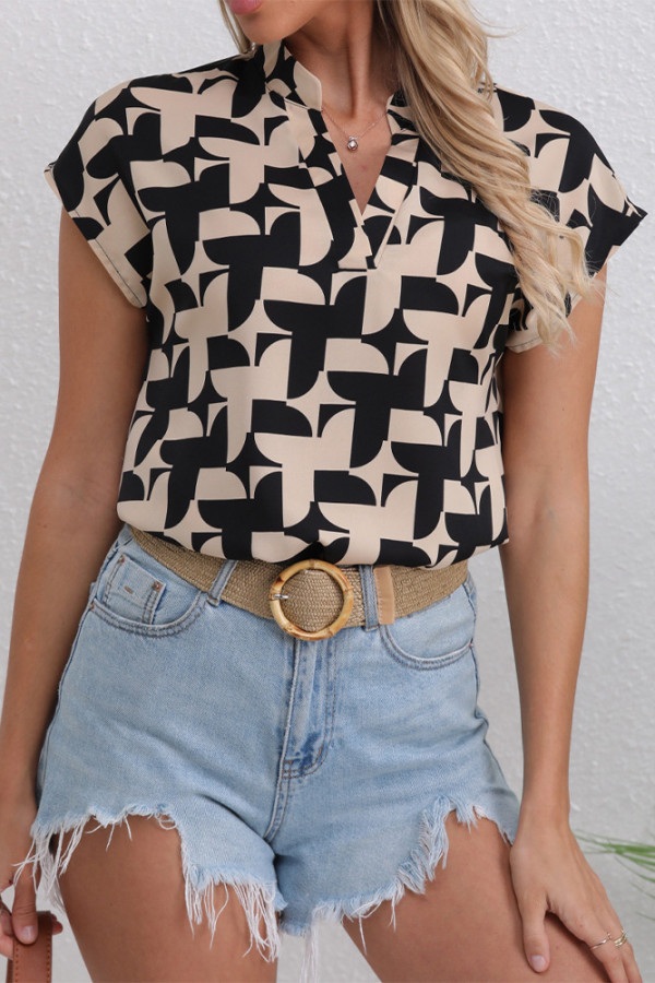 V Neck Short Sleeves Printed Top