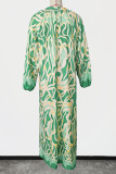 Puff Sleeves V Neck Printed Maxi Dress