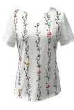 White Floral Printed Short Sleeves Top
