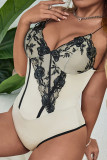 Apricot Embroidery V Neck Bodysuit