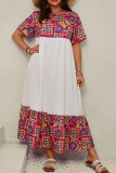 Bohemian Print Color Block Plus Size Maxi Dress