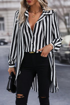 Black White Stripes Button UP SHirt Dress