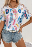 Lace Palm Printed SHort Sleeves Top