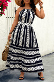 Black Geometric Print Halter Blackless Plus Size Dress