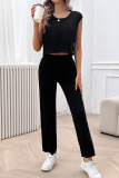 Ribbed Knitting Sleeveless 2PCS Pant Set