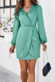 V Neck Puff Sleeves Wrap Dress