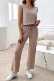 Ribbed Knitting Sleeveless 2PCS Pant Set
