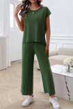 Plain Short Sleeves Wide Leg 2PCS Set