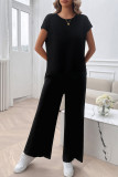 Plain Short Sleeves Wide Leg 2PCS Set
