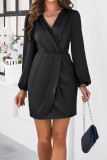 V Neck Puff Sleeves Wrap Dress