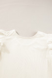 Beige Ruffled Flounce Sleeve Corduroy Blouse