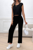 Ribbed Knitting Sleeveless 2PCS Pant Set