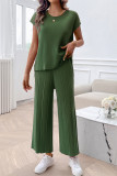 Plain Short Sleeves Wide Leg 2PCS Set