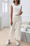 Ribbed Knitting Sleeveless 2PCS Pant Set