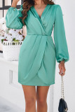 V Neck Puff Sleeves Wrap Dress