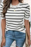 Stripes Knitting Short Sleeves Top