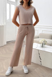 Ribbed Knitting Sleeveless 2PCS Pant Set
