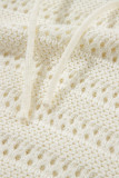 White Pointelle Knit Raglan Sleeve Hooded Sweater