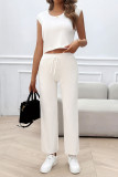 Ribbed Knitting Sleeveless 2PCS Pant Set