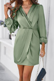 V Neck Puff Sleeves Wrap Dress