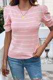 Stripes Knitting Short Sleeves Top