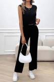 Ribbed Knitting Sleeveless 2PCS Pant Set