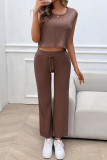 Ribbed Knitting Sleeveless 2PCS Pant Set