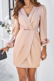 V Neck Puff Sleeves Wrap Dress