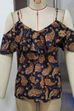 Cold Shoulder Ruffle Printed Top