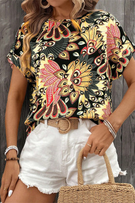 Boho Printed Short Sleeves Top