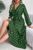 Polka Dot Tie Waist Smocked Dress