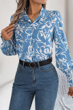Flower Printed Button Up Lantern Sleeves Shirt