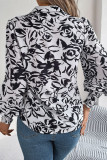Flower Printed Button Up Lantern Sleeves Shirt
