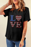 Black Rhinestone Stripes and Stars LOVE Graphic T Shirt