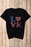 Black Rhinestone Stripes and Stars LOVE Graphic T Shirt