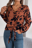 V Neck Floral Printed Twist Knot Blouse